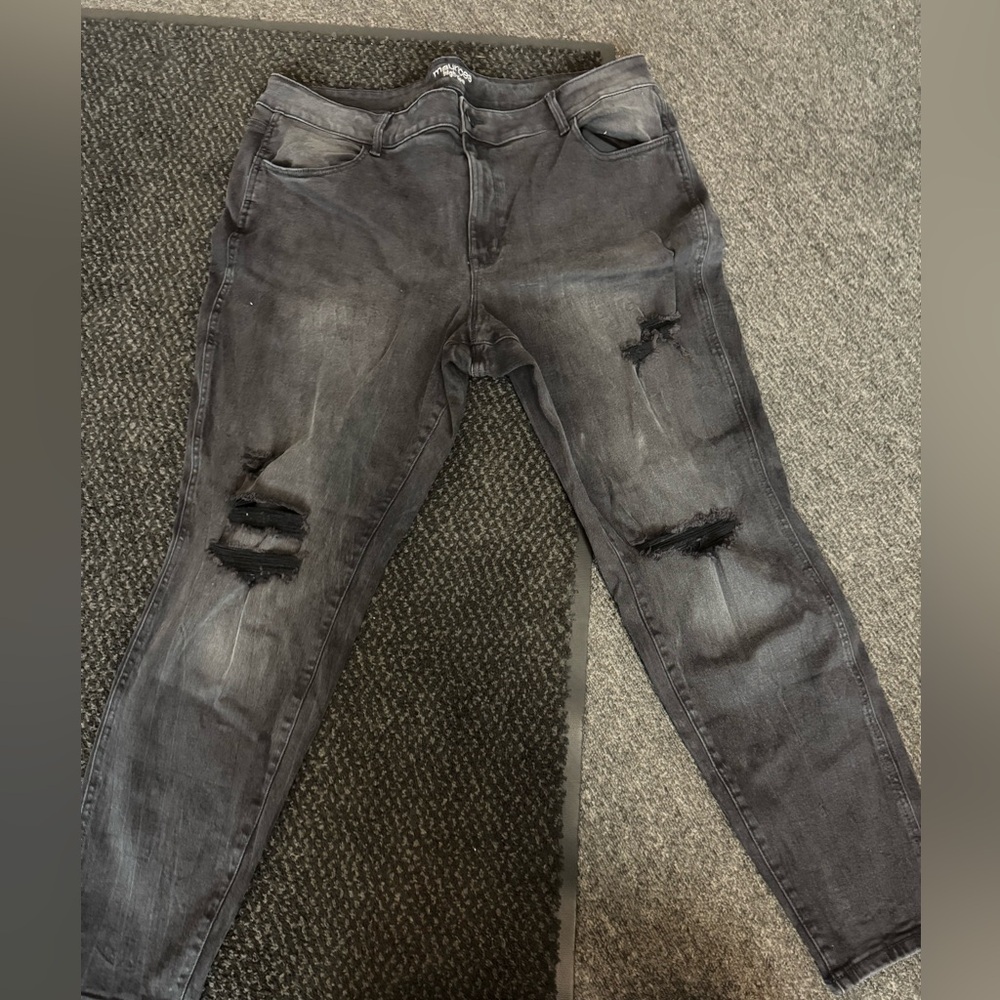 Maurices Faded Black Skinny Jeans with Modern Distress 22W